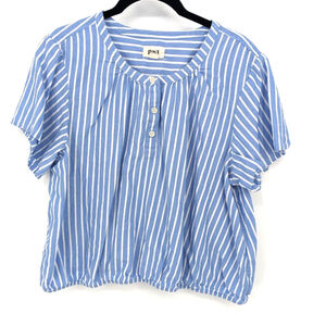 Pact Blue and White Vertical Stripe Short-Sleeve Henley